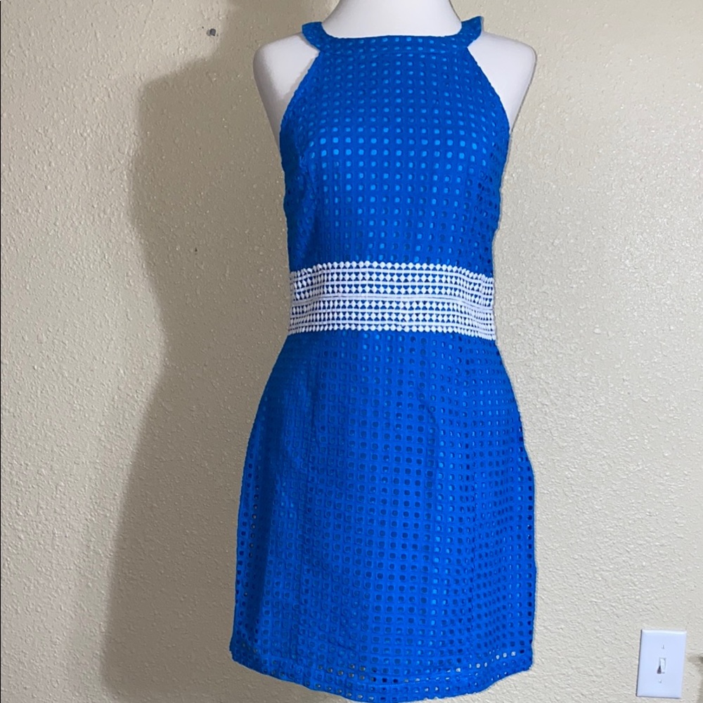 MWT French Curve Blue and White Eyelet Dress Size XS